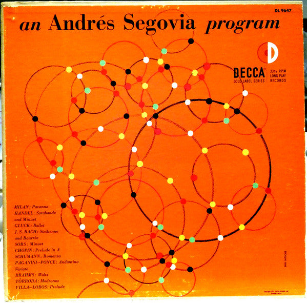 Andrés Segovia : An Andrés Segovia Program (LP, Album, Mono)