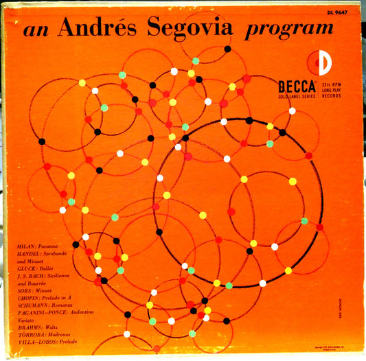 Andrés Segovia : An Andrés Segovia Program (LP, Album, Mono)