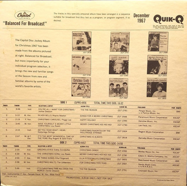 Various : The Capitol Disc Jockey Album For Christmas December 1967 (LP, Album, Promo, Smplr, Transcription)