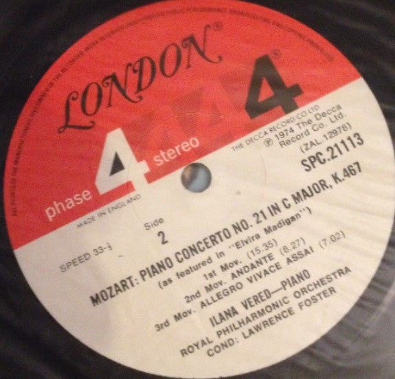Ilana Vered : Yellow River Concerto / Mozart: Piano Concerto No. 21 In C Major K 467 (LP, Album)