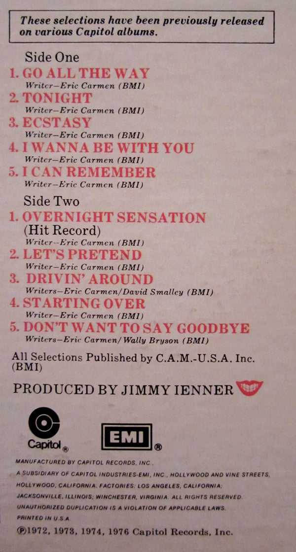 Raspberries : Raspberries' Best - Featuring Eric Carmen (LP, Comp, RE)