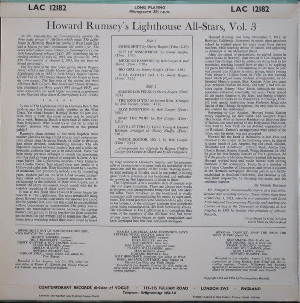 Howard Rumsey's Lighthouse All-Stars : Volume Three (LP, Album, Mono)