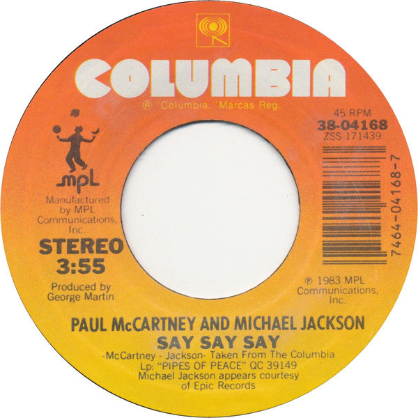 Paul McCartney And Michael Jackson : Say Say Say (7", Single, Styrene, Pit)