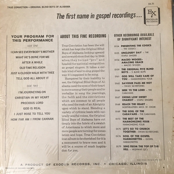 The Original Blind Boys Of Alabama* : True Convictions (LP, Album, RE)