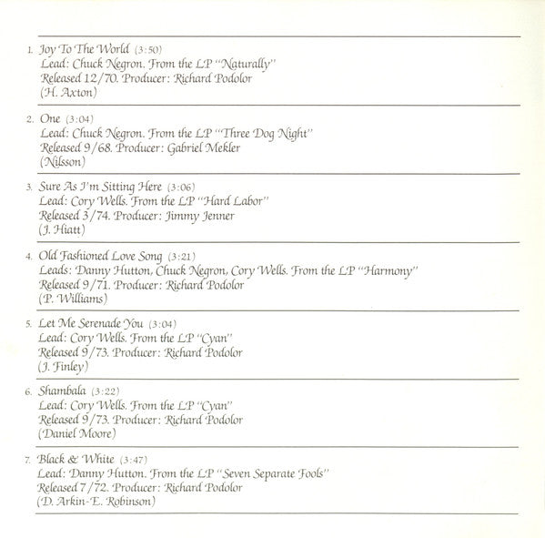 Three Dog Night : Joy To The World - Their Greatest Hits (CD, Comp, RE)