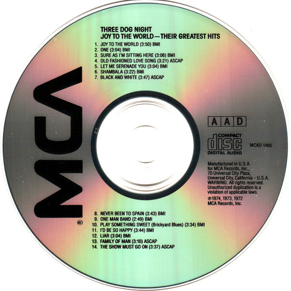 Three Dog Night : Joy To The World - Their Greatest Hits (CD, Comp, RE)