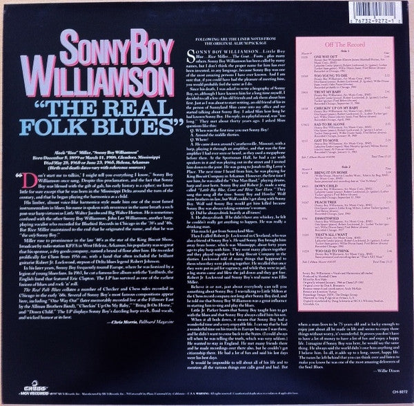 Sonny Boy Williamson (2) : The Real Folk Blues (LP, Album, RE, Glo)