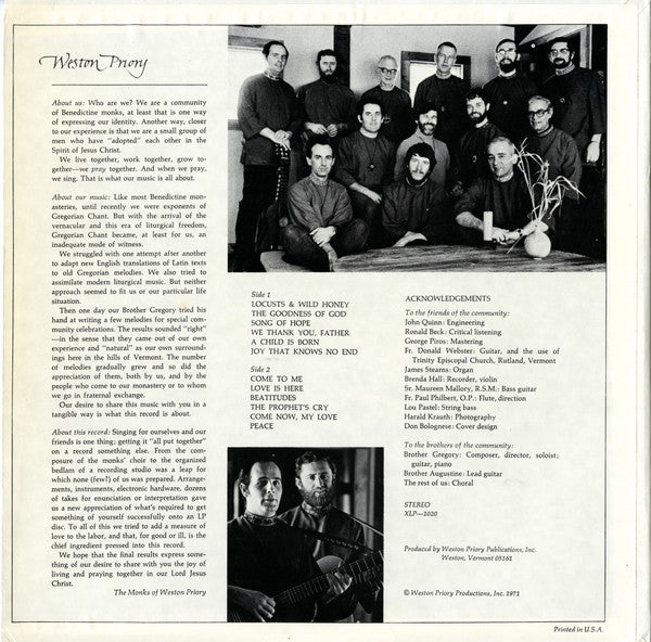 The Monks Of Weston Priory : Locusts And Wild Honey (LP, Album)