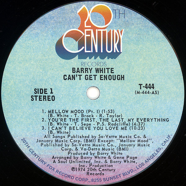Barry White : Can't Get Enough (LP, Album, Pit)