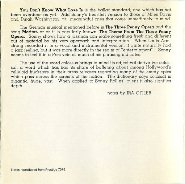 Sonny Rollins : Saxophone Colossus (CD, Album, RE, RM)