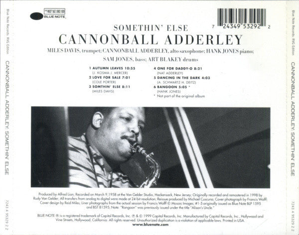 Cannonball Adderley : Somethin' Else (CD, Album, RE, RM, EMI)