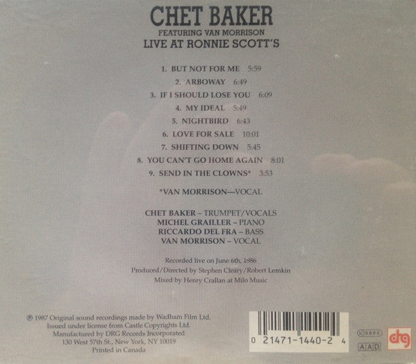 Chet Baker Featuring Van Morrison : Live At Ronnie Scott's London (CD, Album)