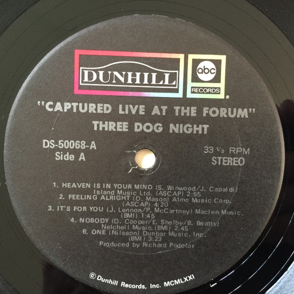 Three Dog Night : Captured Live At The Forum (LP, Album, RE)