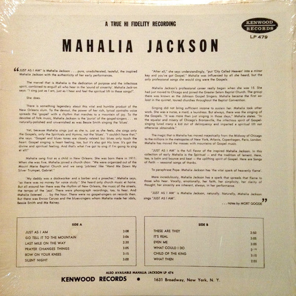 Mahalia Jackson : Just As I Am (LP, Comp, RE)