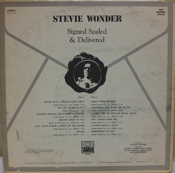 Stevie Wonder : Signed Sealed & Delivered (LP, Album, Ind)