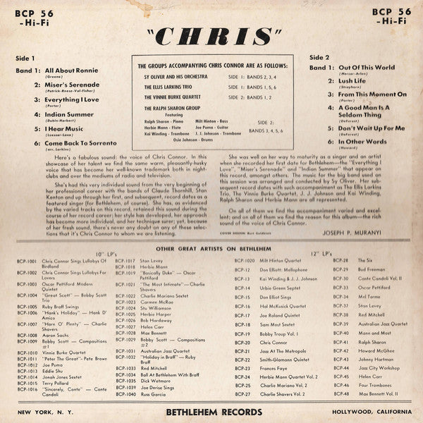 Chris Connor : Chris (LP, Album, Mono)