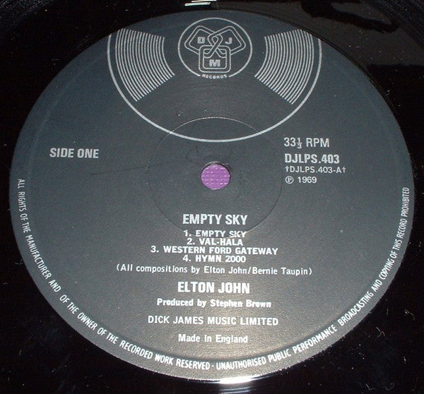 Elton John : Empty Sky (LP, Album, RE)