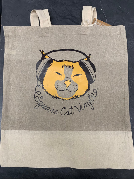Square Cat Headphones Logo Gray Tote Bag
