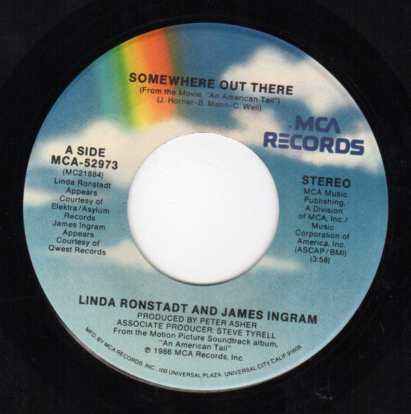 Linda Ronstadt And James Ingram : Somewhere Out There (7", Single, Spe)