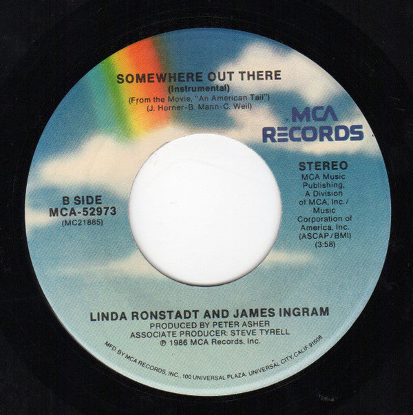 Linda Ronstadt And James Ingram : Somewhere Out There (7", Single, Spe)