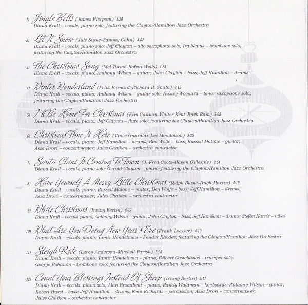 Diana Krall Featuring The Clayton/Hamilton Jazz Orchestra* : Christmas Songs (CD, Album)