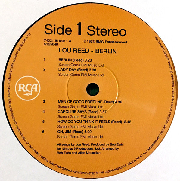 Lou Reed : Berlin (LP, Album, RE, 125)