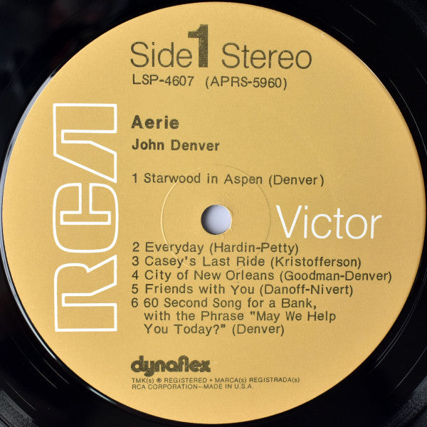 John Denver : Aerie (LP, Album, RP, Tan)