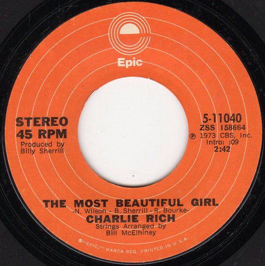 Charlie Rich : The Most Beautiful Girl (7", Single, Styrene, Ter)