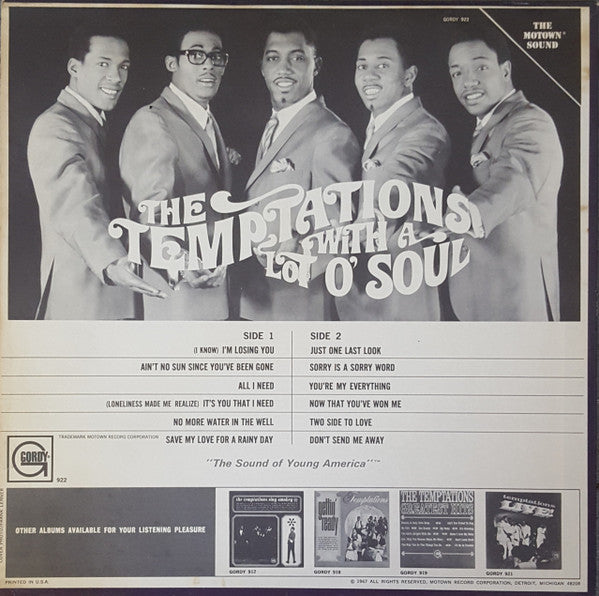 The Temptations : The Temptations With A Lot O' Soul (LP, Album, Pit)