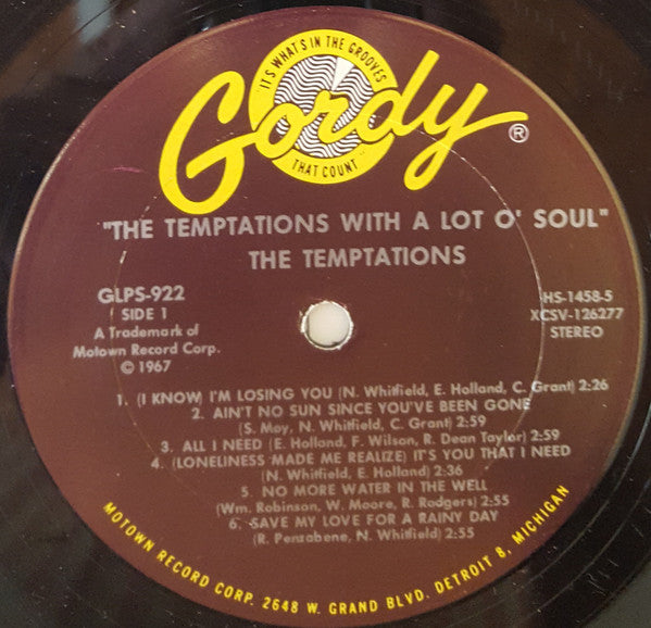 The Temptations : The Temptations With A Lot O' Soul (LP, Album, Pit)