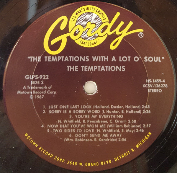 The Temptations : The Temptations With A Lot O' Soul (LP, Album, Pit)