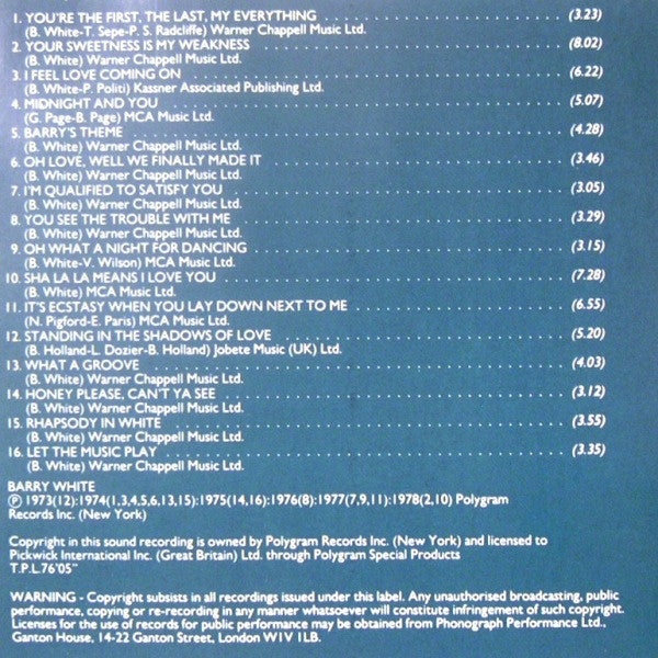 Barry White : Let The Music Play (CD, Comp)