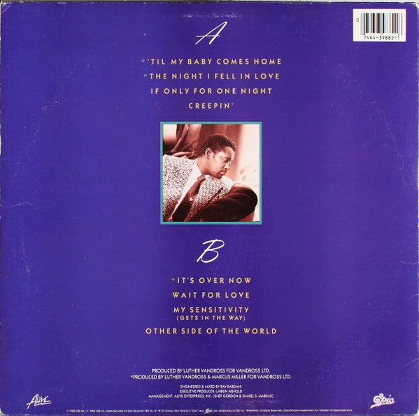 Luther Vandross : The Night I Fell In Love (LP, Album, Pit)