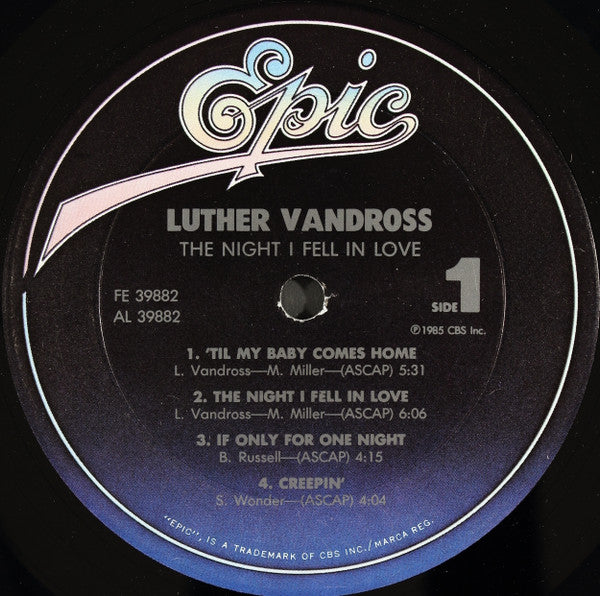 Luther Vandross : The Night I Fell In Love (LP, Album, Pit)