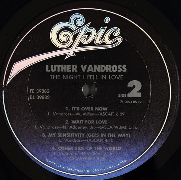 Luther Vandross : The Night I Fell In Love (LP, Album, Pit)