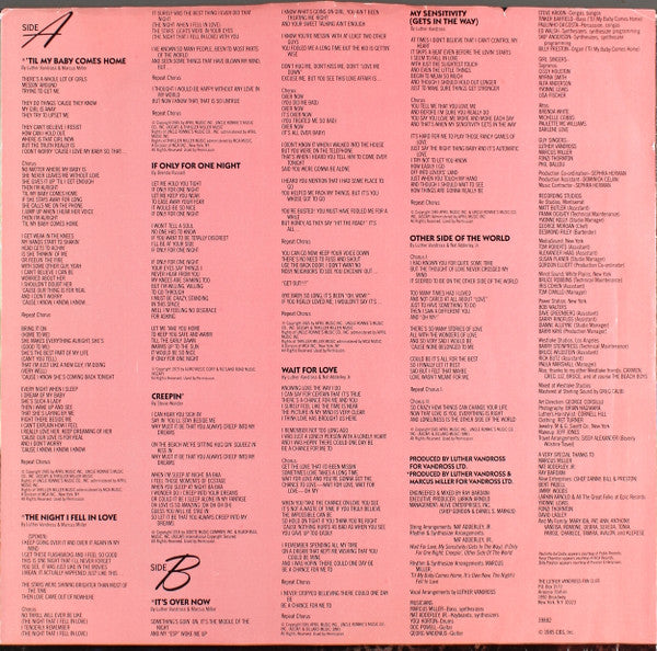 Luther Vandross : The Night I Fell In Love (LP, Album, Pit)