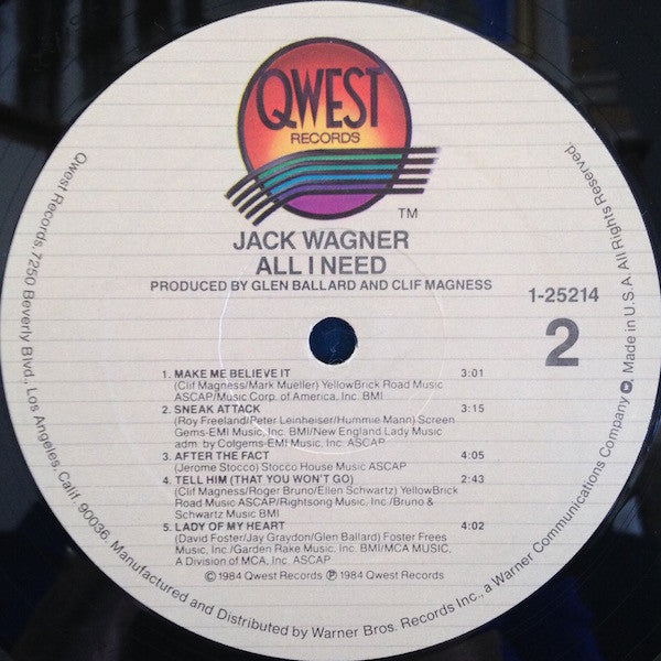 Jack Wagner : All I Need (LP, Album, All)