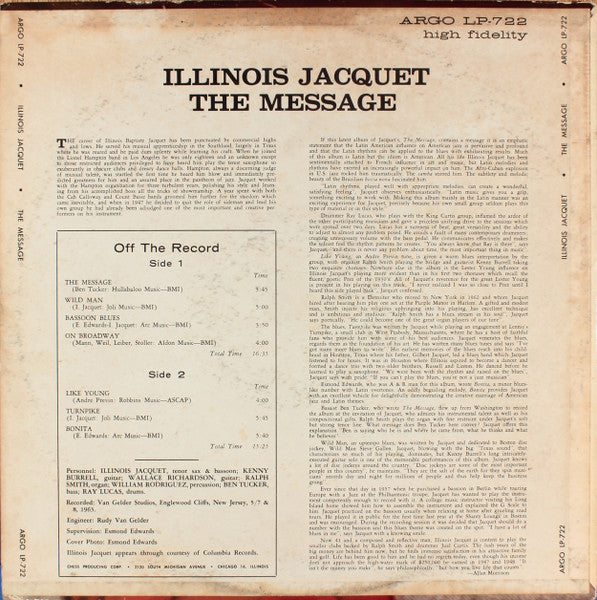 Illinois Jacquet : The Message (LP, Album, Mono)