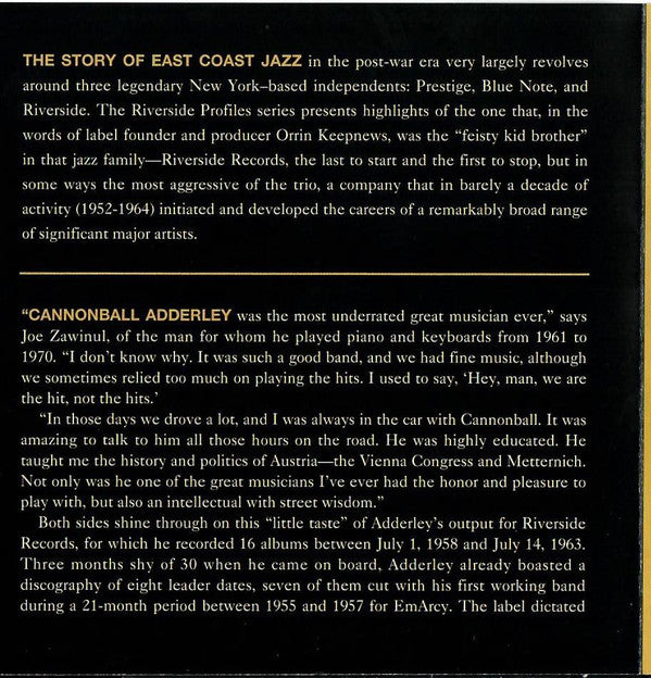 Cannonball Adderley, Various : Riverside Profiles: Cannonball Adderley (2xCD, Comp, RM)