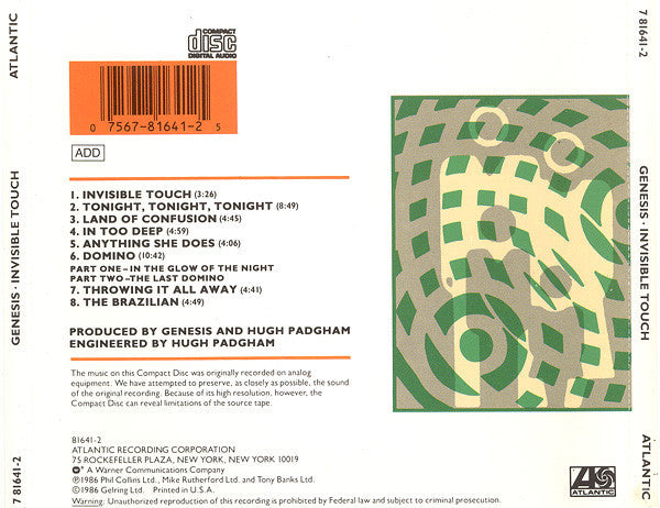 Genesis : Invisible Touch (CD, Album, Den)