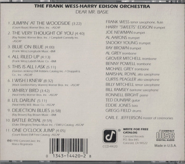 The Frank Wess - Harry Edison Orchestra : Dear Mr. Basie (CD, Album)