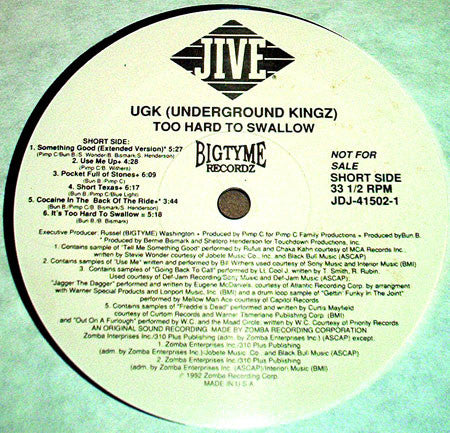 UGK : Too Hard To Swallow (LP, Promo)