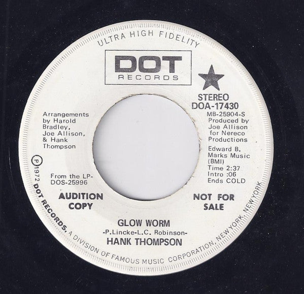 Hank Thompson : Glow Worm (7", Promo)