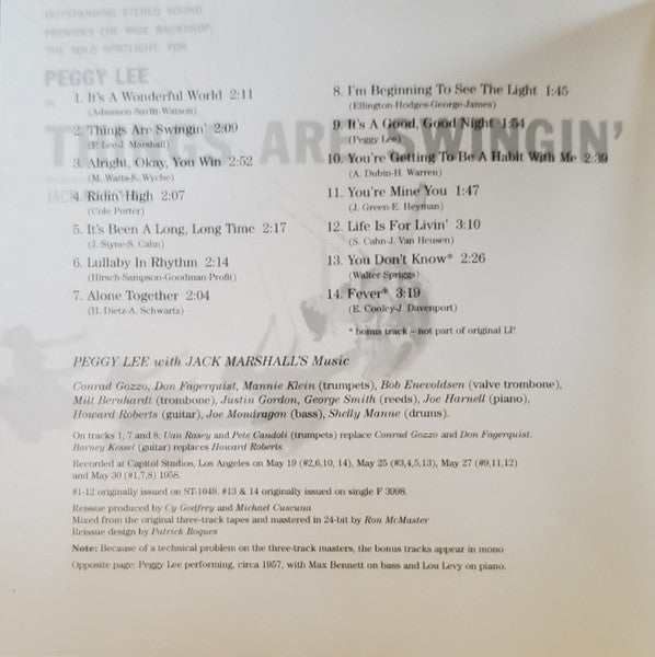 Peggy Lee : Things Are Swingin' (CD, Album, Mono, RE, RM)