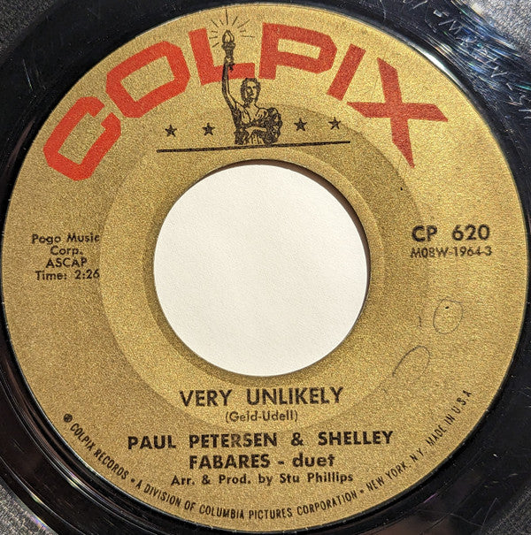 Paul Petersen & Shelley Fabares : She Can't Find Her Keys / Very Unlikely (7", Single, Mono, Styrene)
