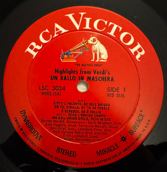 Leontyne Price, Carlo Bergonzi, Robert Merrill, Shirley Verrett, Reri Grist, Ezio Flagello, Ferruccio Mazzoli, Giuseppe Verdi : Un Ballo In Maschera (Highlights) (LP)
