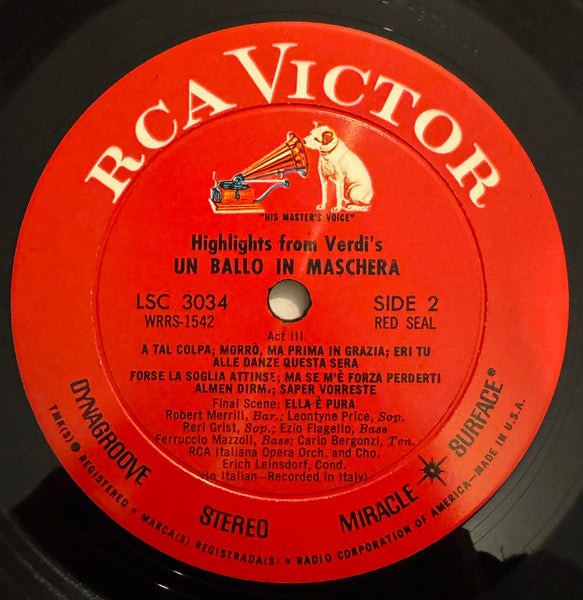 Leontyne Price, Carlo Bergonzi, Robert Merrill, Shirley Verrett, Reri Grist, Ezio Flagello, Ferruccio Mazzoli, Giuseppe Verdi : Un Ballo In Maschera (Highlights) (LP)