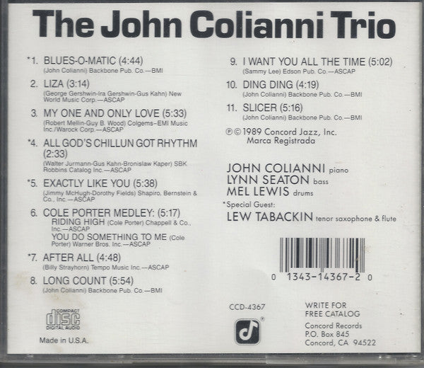 John Colianni Trio With Special Guest Lew Tabackin : Blues-O-Matic (CD, Album)