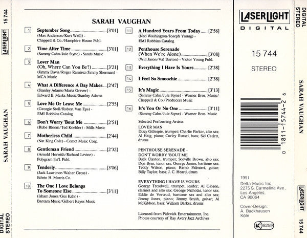 Sarah Vaughan : Sarah Vaughan (CD, Comp, Mono)