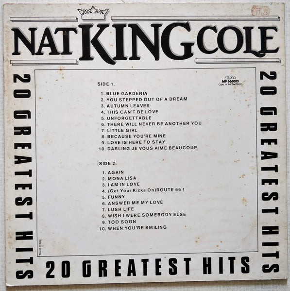 Nat King Cole : 20 Greatest Hits (LP, Album, Liv)